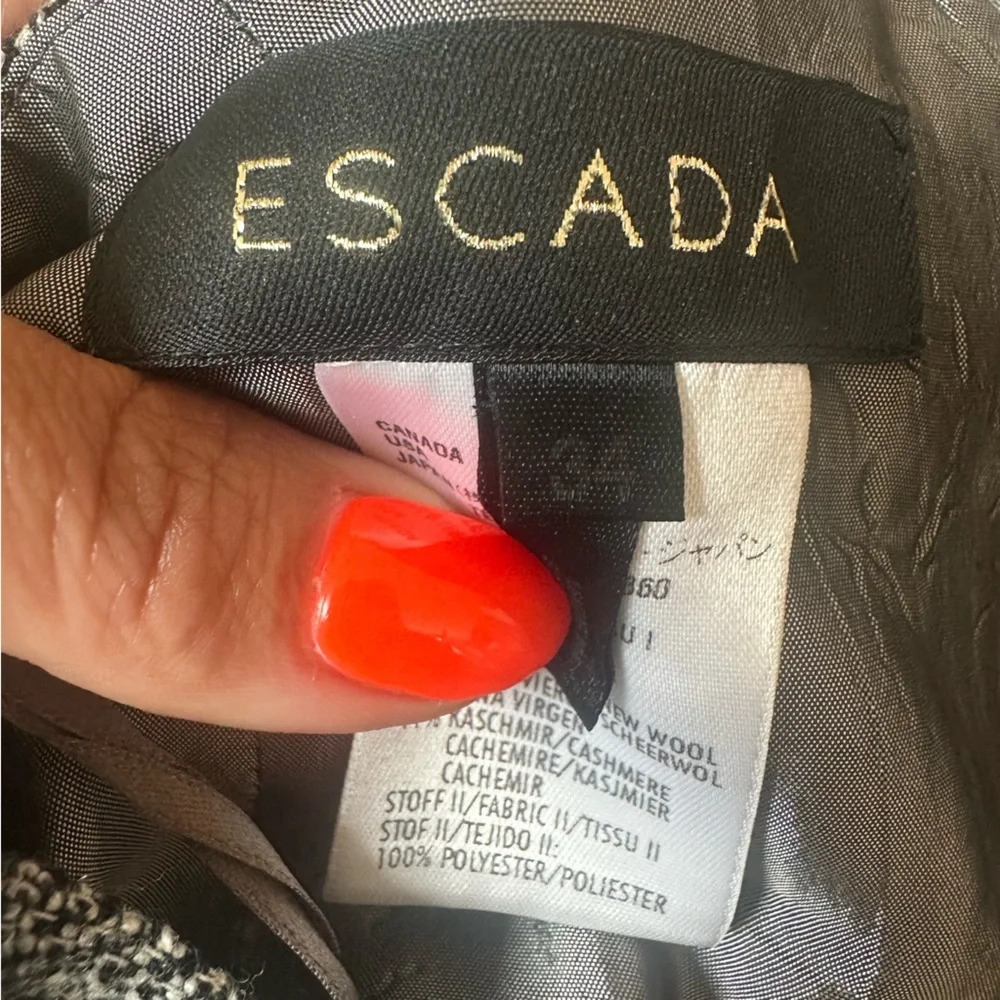 Escada Women's Silk Cashmere Black Grey Tweed Handkerchief Skirt 34/4 - Picture 5 of 11